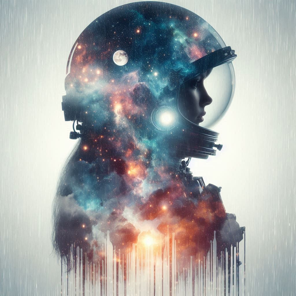 double exposure beautiful fantasy DALL-E 3 portrait landscape..