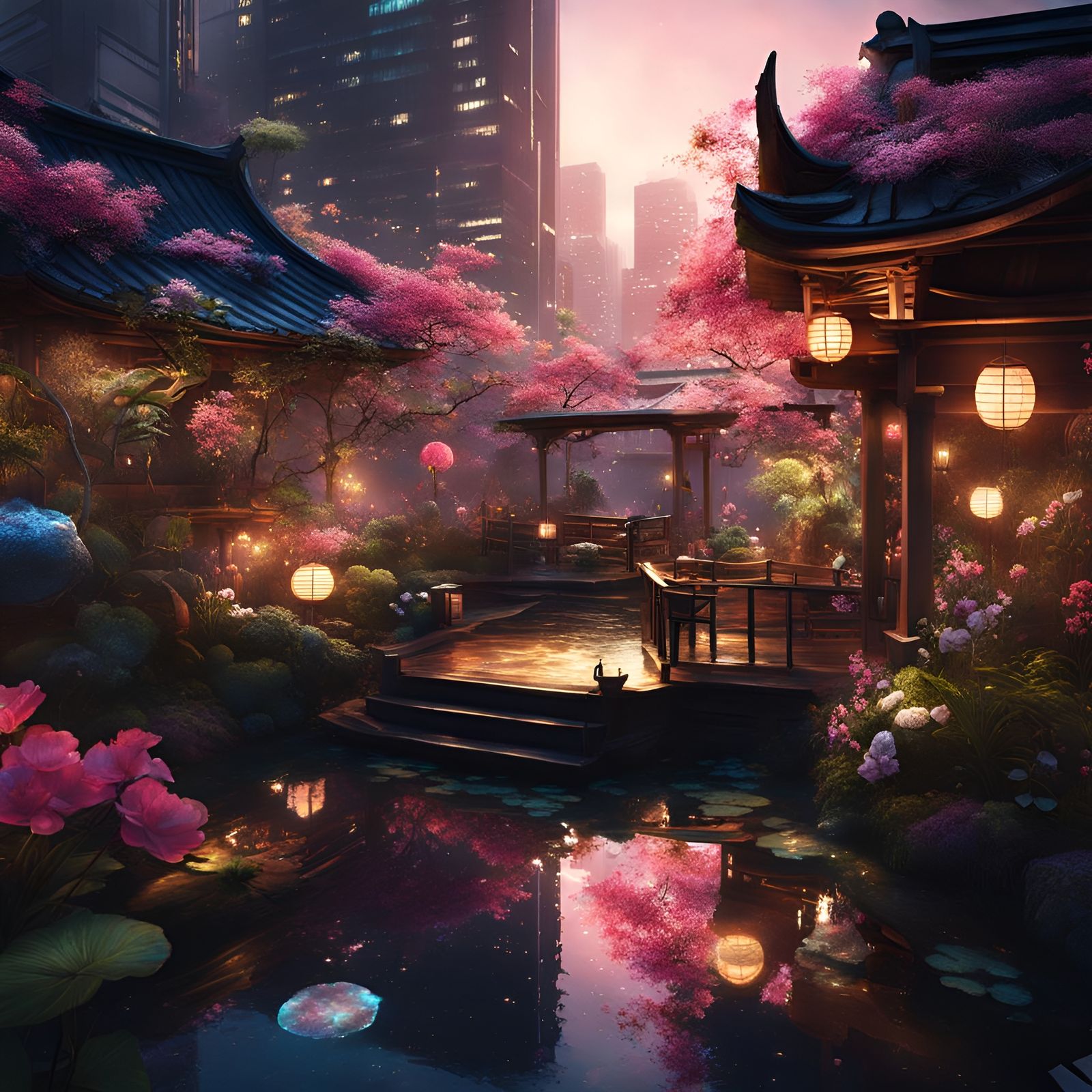 Urban Garden of Sakura Blossoms  by @Lunarelle