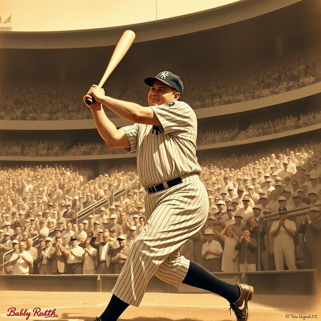 Babe Ruth hits another home run! joy crowd in pandemonium AI