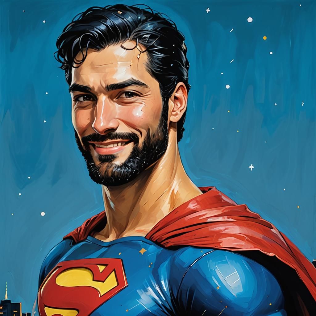 Handsome Superman with black hair and beard