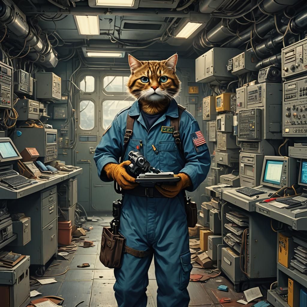 ET3 Philthy Mcnasty, wearing coveralls, pockets full of tool...