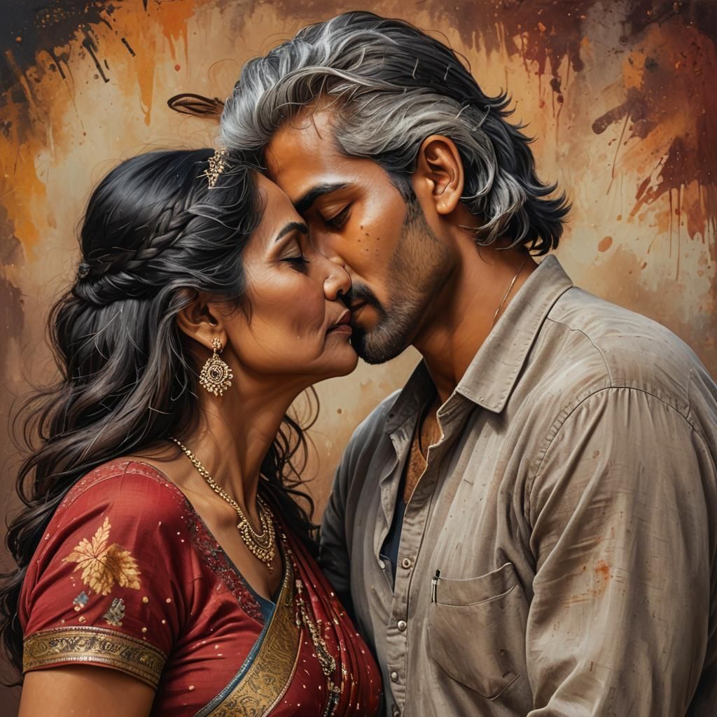 21 Years old Indian Handsome young man kissing his 60 year o...