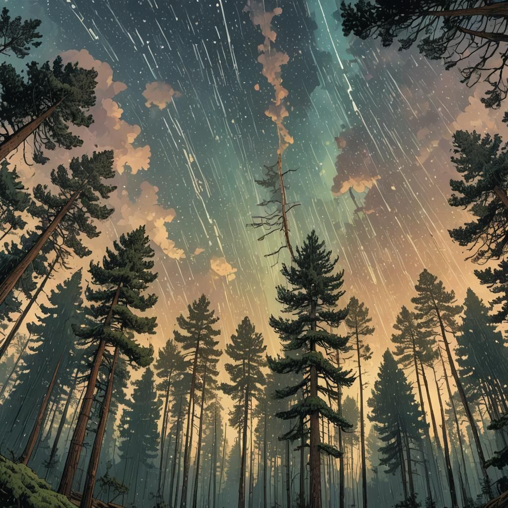 pine forest, fantastic sky, rain  by @Dim Vas