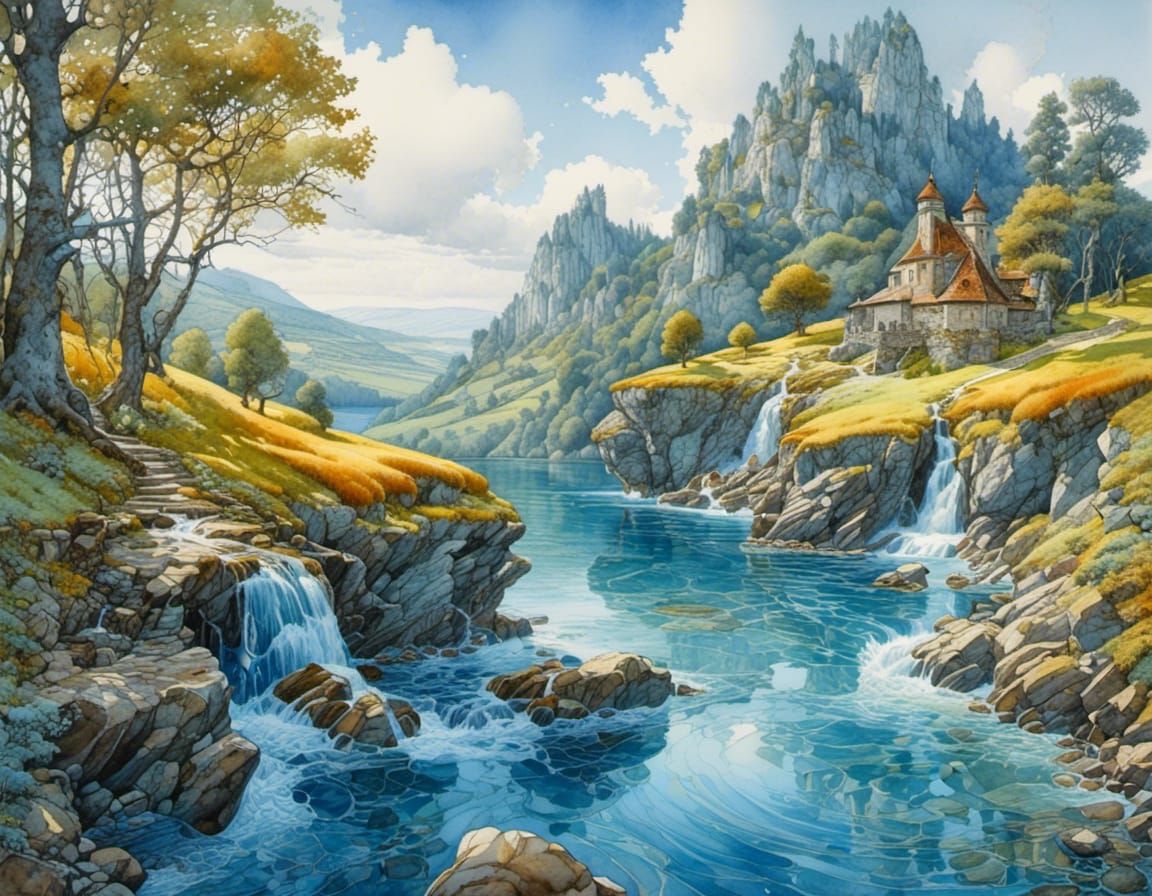 by the blue lake