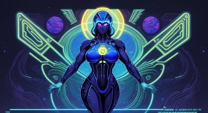 Neon light A cosmonaut with beautiful bosom, wide hips and m...