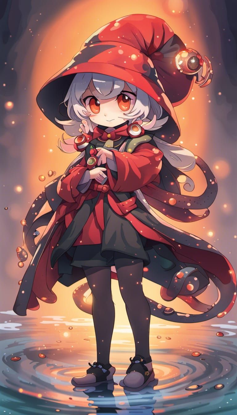 full body shot of a magical frog girl, wand on hand, no hair...