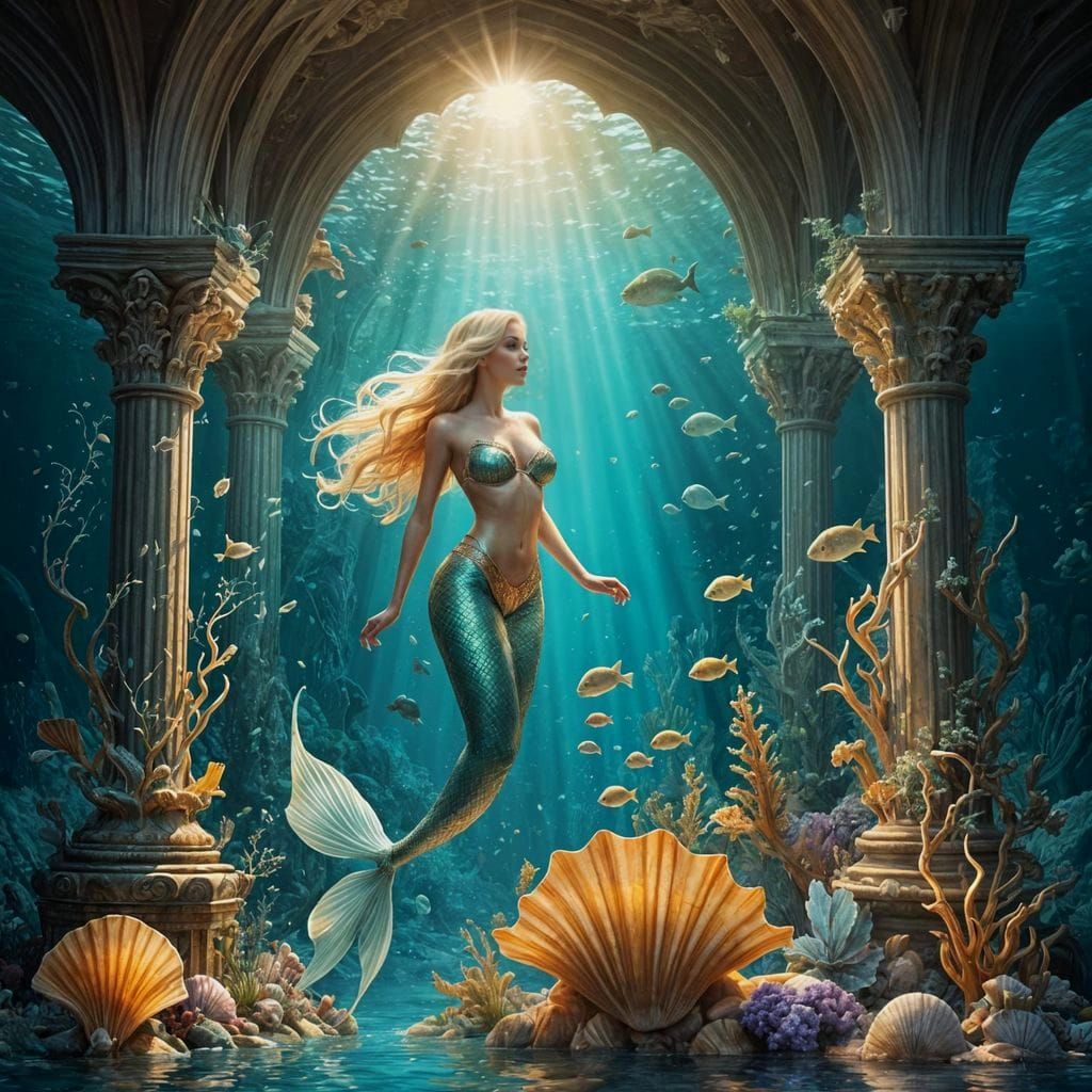 A Mermaid Princess in her Underwater Palace  by @Tektonten