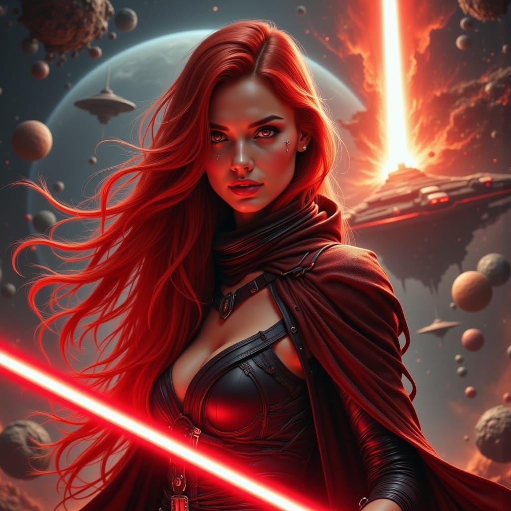 Lady Sith with Lightsaber in Sci-Fi Setting