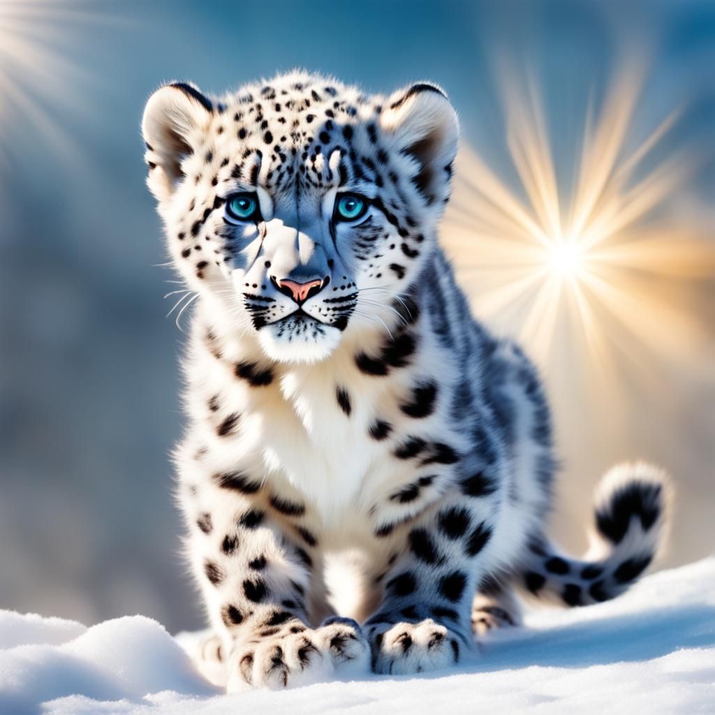 Crystal Snow Leopard Cub in Heavenly Light