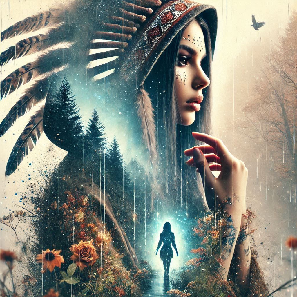 double exposure beautiful fantasy DALL-E 3 portrait landscape..