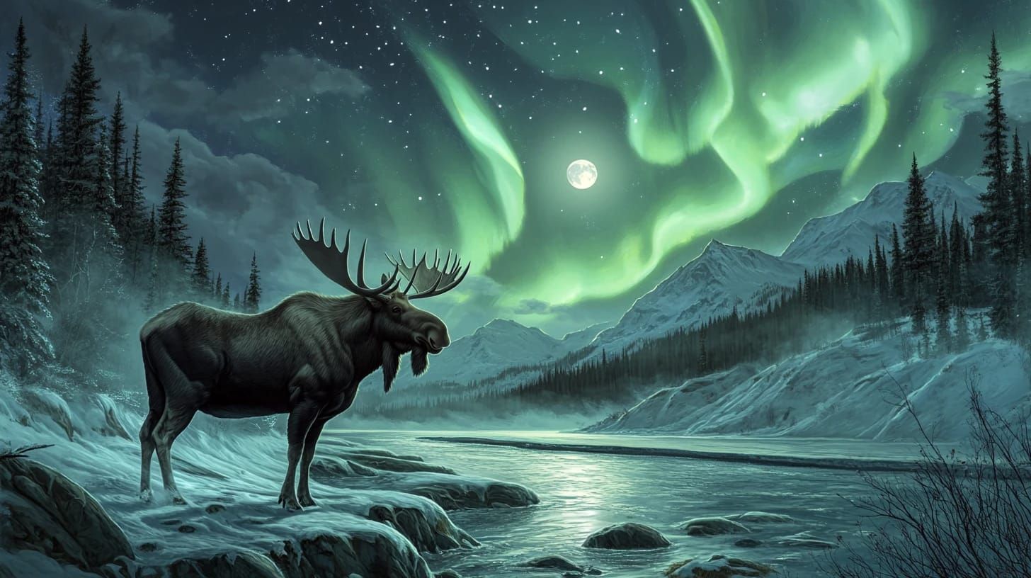 Age old companions  - The Moose and the Aurora