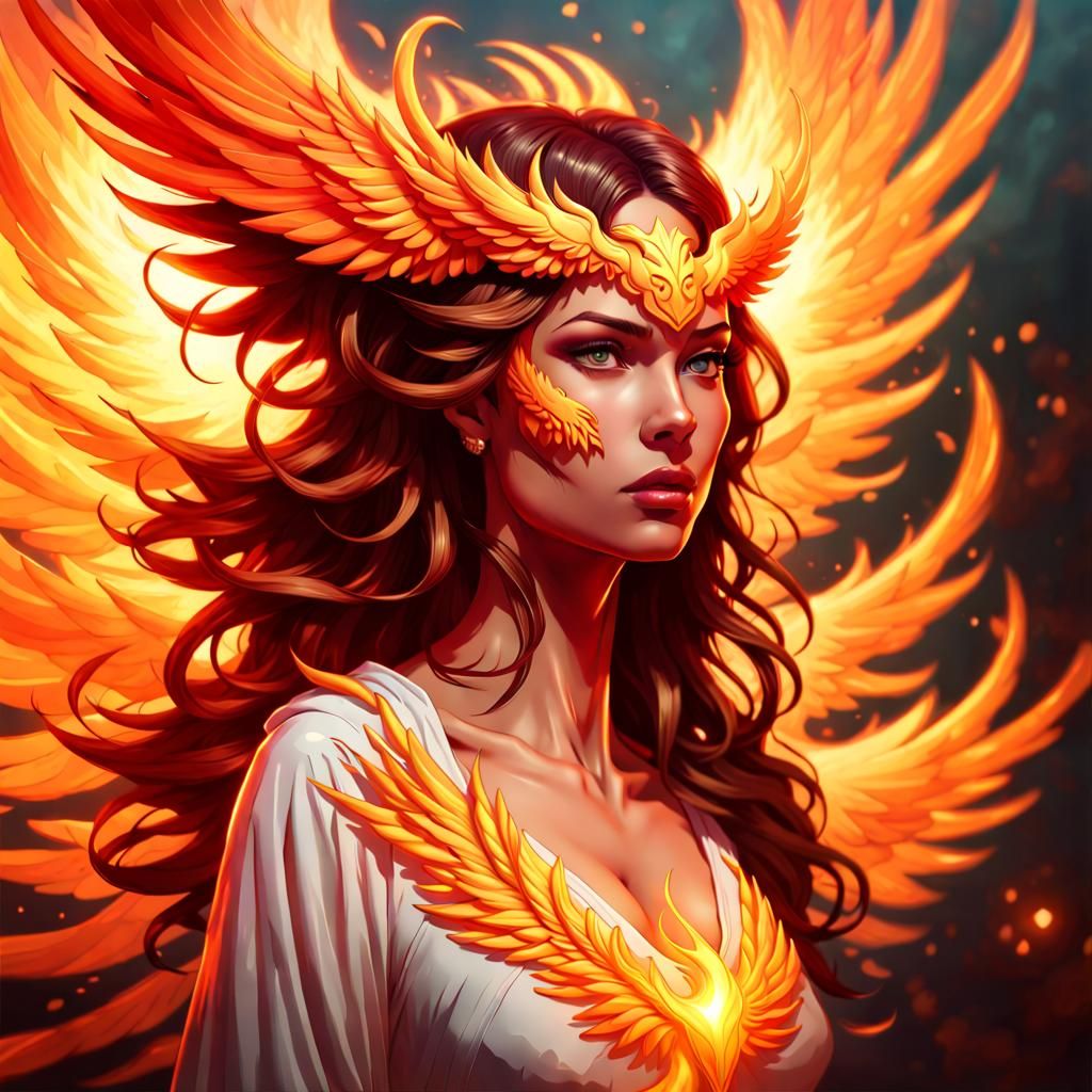 a phoenix goddess transforming into a phoenix, realistic, beautiful, 8k ...