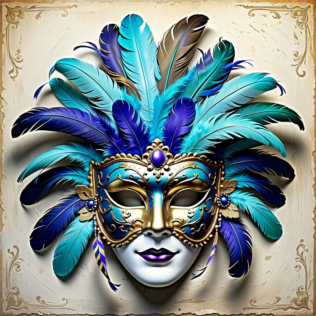 a Venetian carnival mask, feathers, colorful, decorative, ba...