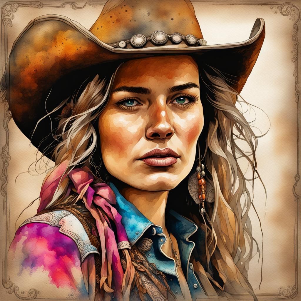 DUSTY TRAILS COWGIRL PORTRAIT 5 - AI Generated Artwork - NightCafe Creator