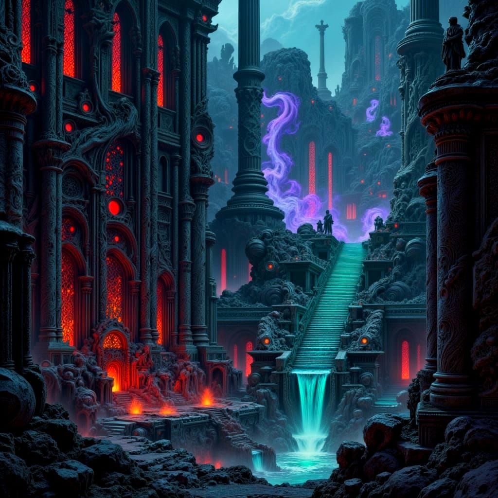 Ethereal Necropolis of Obsidian and Glowing Stone