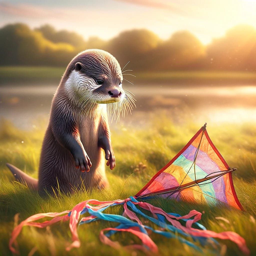 uh oh baby otter kite flying like Charlie Brown