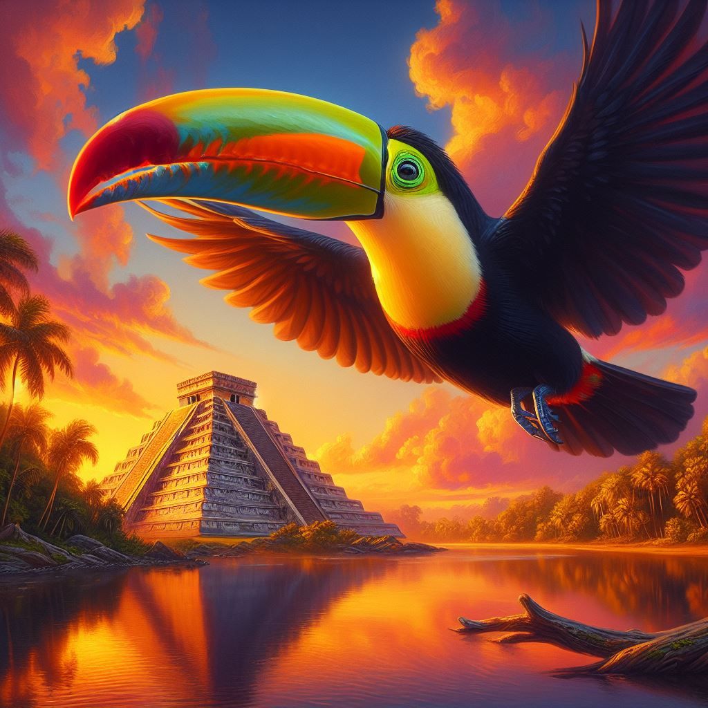 Toucan In Flight 🌴🪶🌄