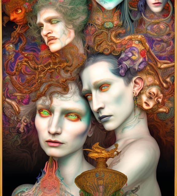 Ethereal Spirits in Opium Dreamscape: Hyperrealistic Portrai...