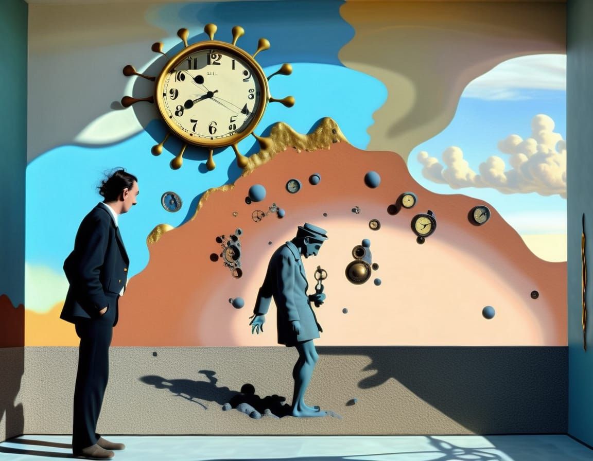 Surreal Room with Melting Clocks in Dali Style