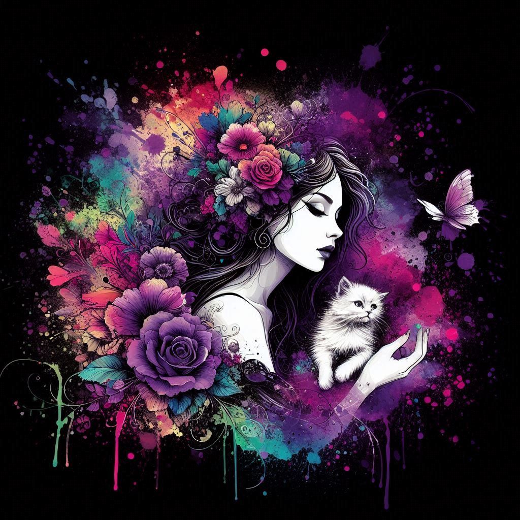 Woman portrait, splash art.