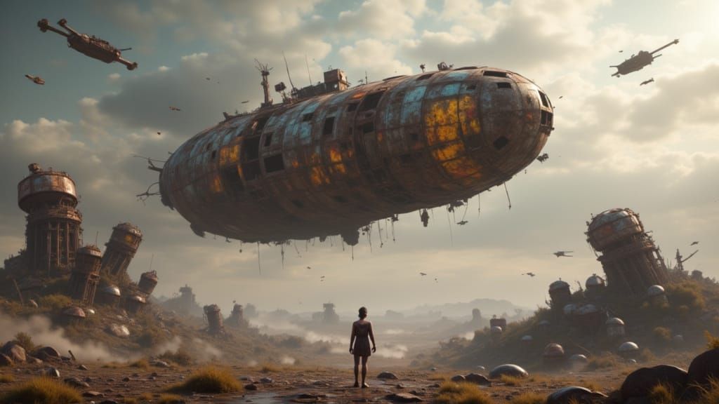 Civil Decay wasteland rusted structures haunting unknown places escape vessel velocity streaming towards a place of life <lora:Civil Decay:1...