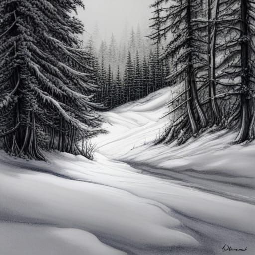 Pine trees with lots of snow