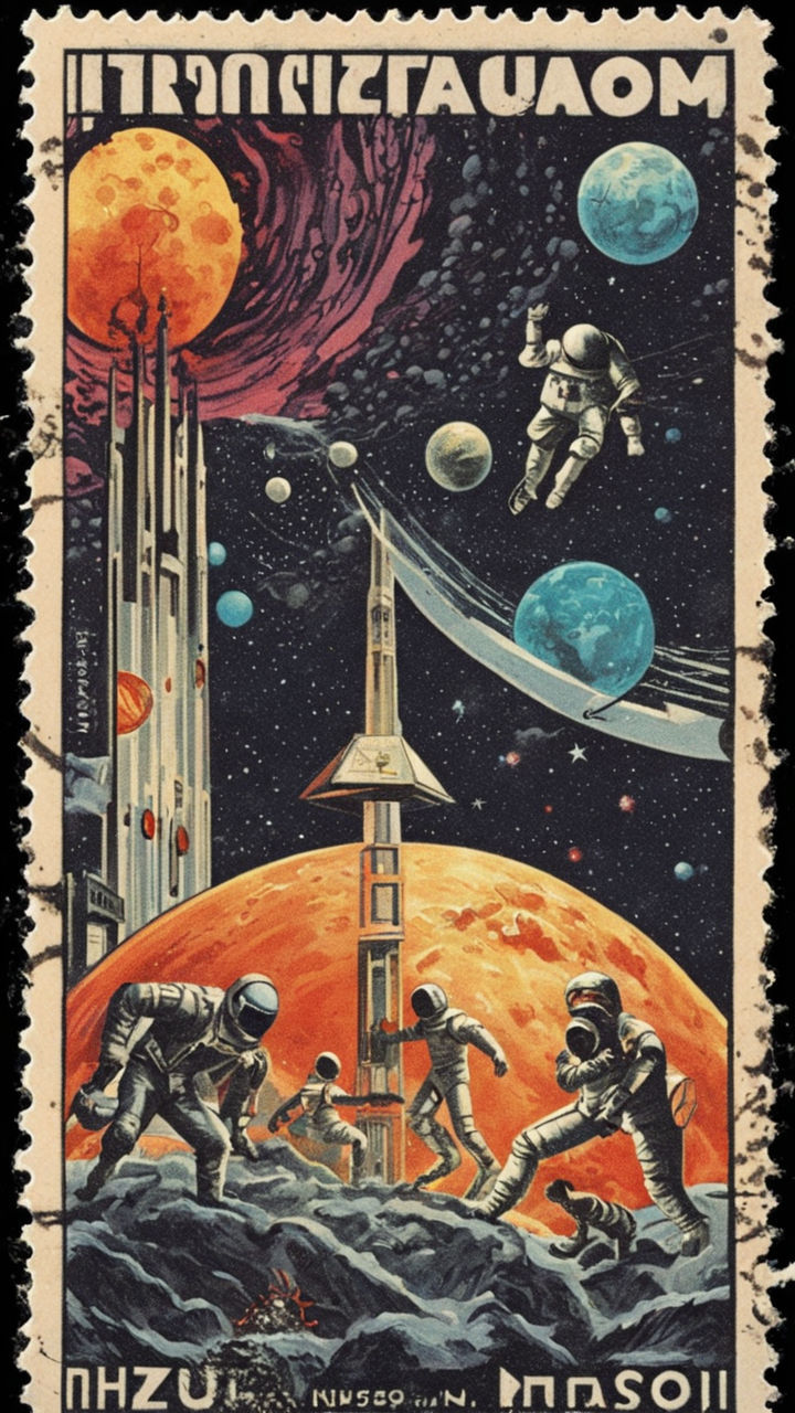 Russian SciFi Retro Postal Stamps