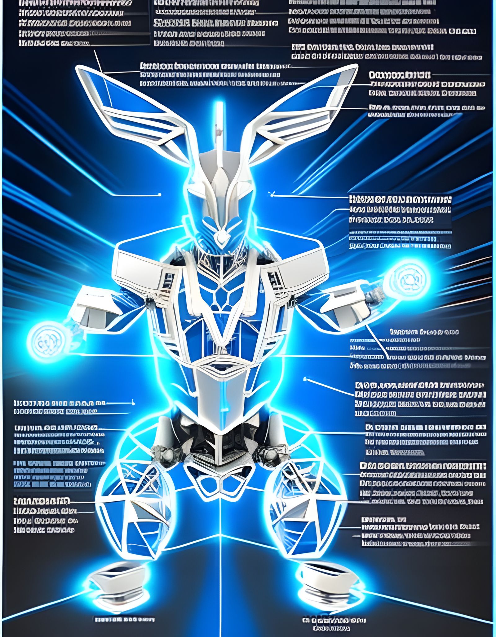 Industrial schematic diagram / blueprint of a 3D cyber-rabbit  by @Kathleen Vail