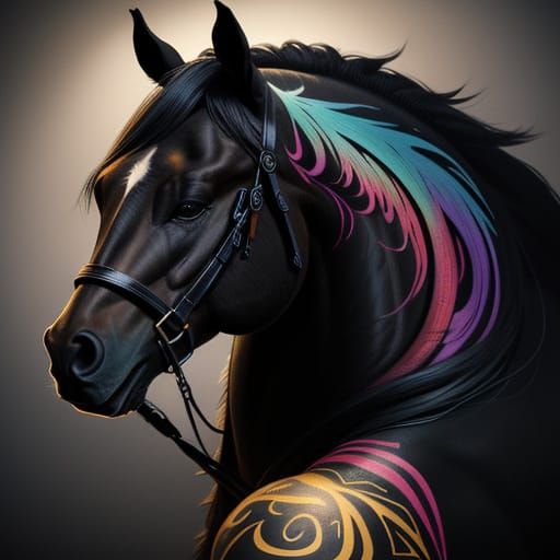 Hyperrealistic Horse Concept Art with Tattoo