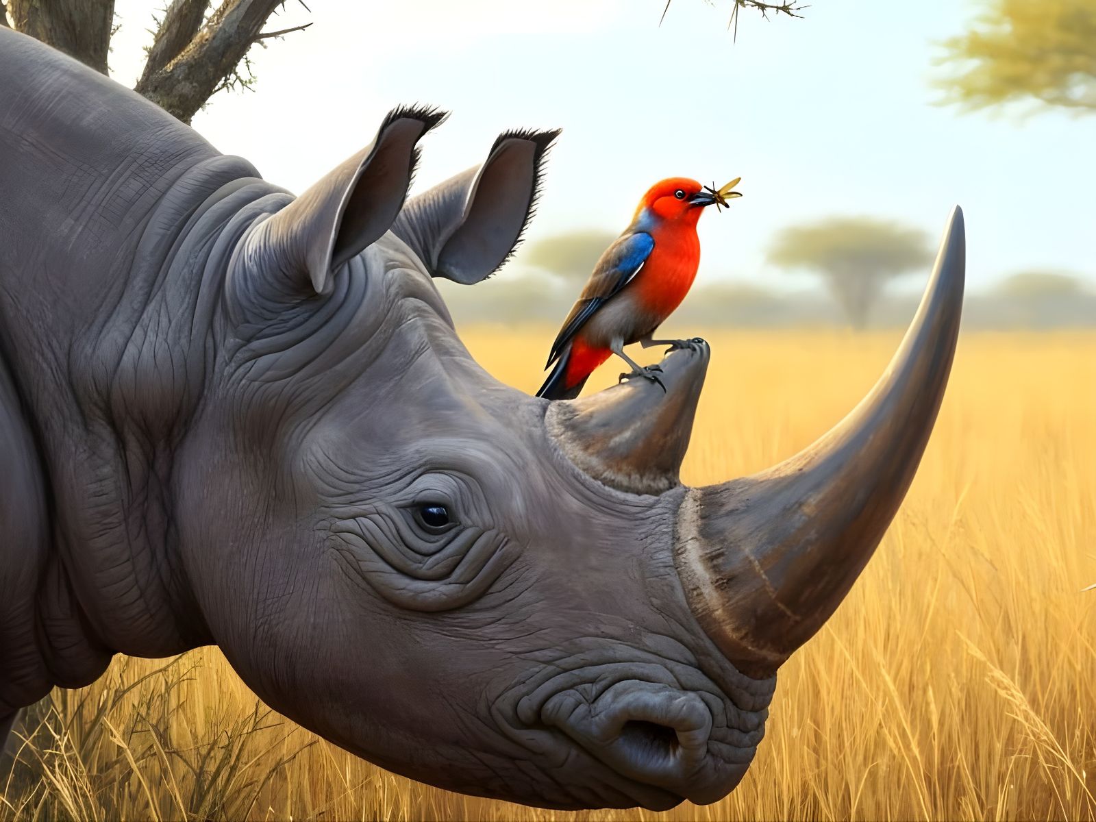 Small + Big -- insect, oxpecker, black rhino  by @Gary Murakami