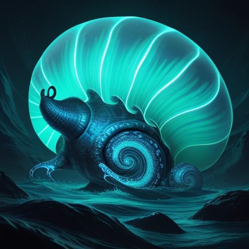 Great Massive sea snail neon colors and glowing in deep sea