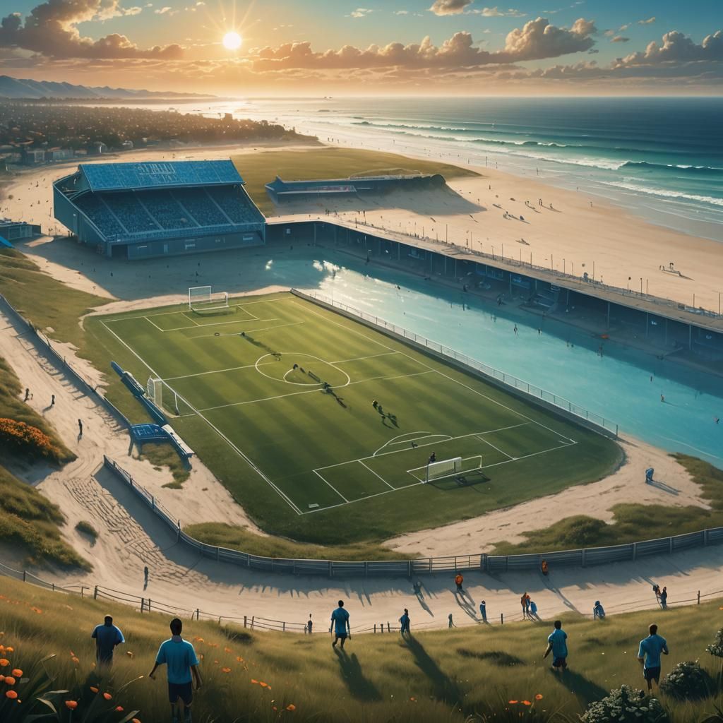 Beach Soccer Field at Sunrise: Fantasy Concept Art