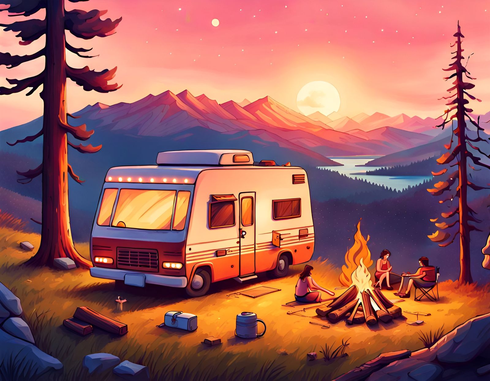 Family Camping - AI Generated Artwork - NightCafe Creator