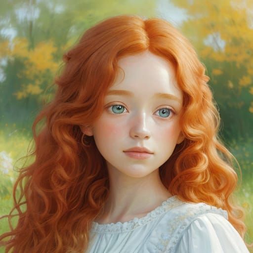 Ginger-Haired Girl Portrait in Impressionistic Style