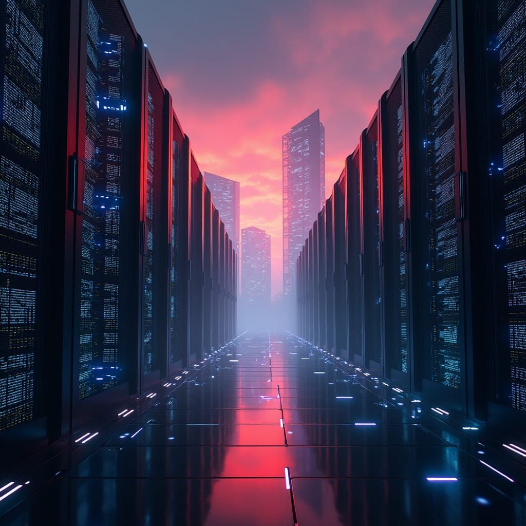 Hyperrealistic Data Center in Splash Art Style