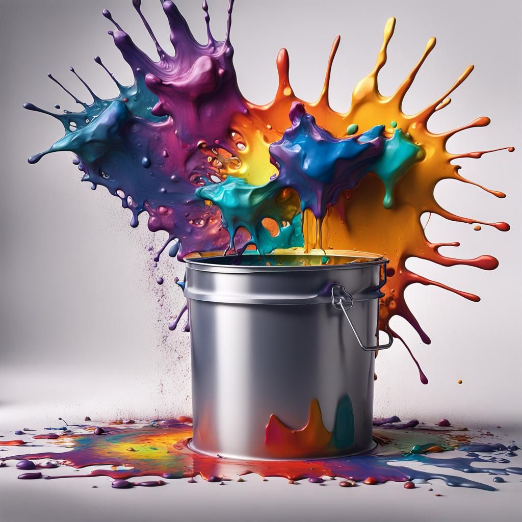 Splashes of vivid and iridescent colors fly up from a dirty ...