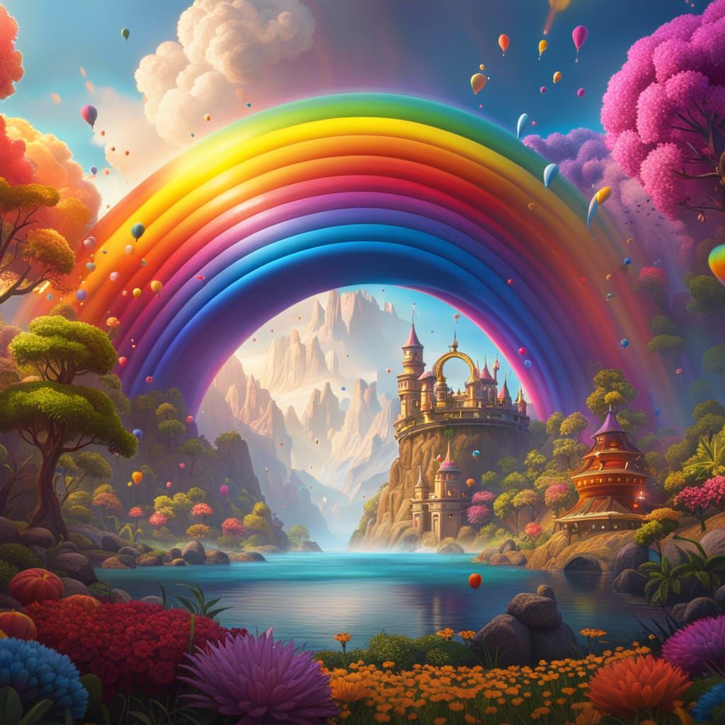 Fairytale rainbow town - AI Generated Artwork - NightCafe Creator