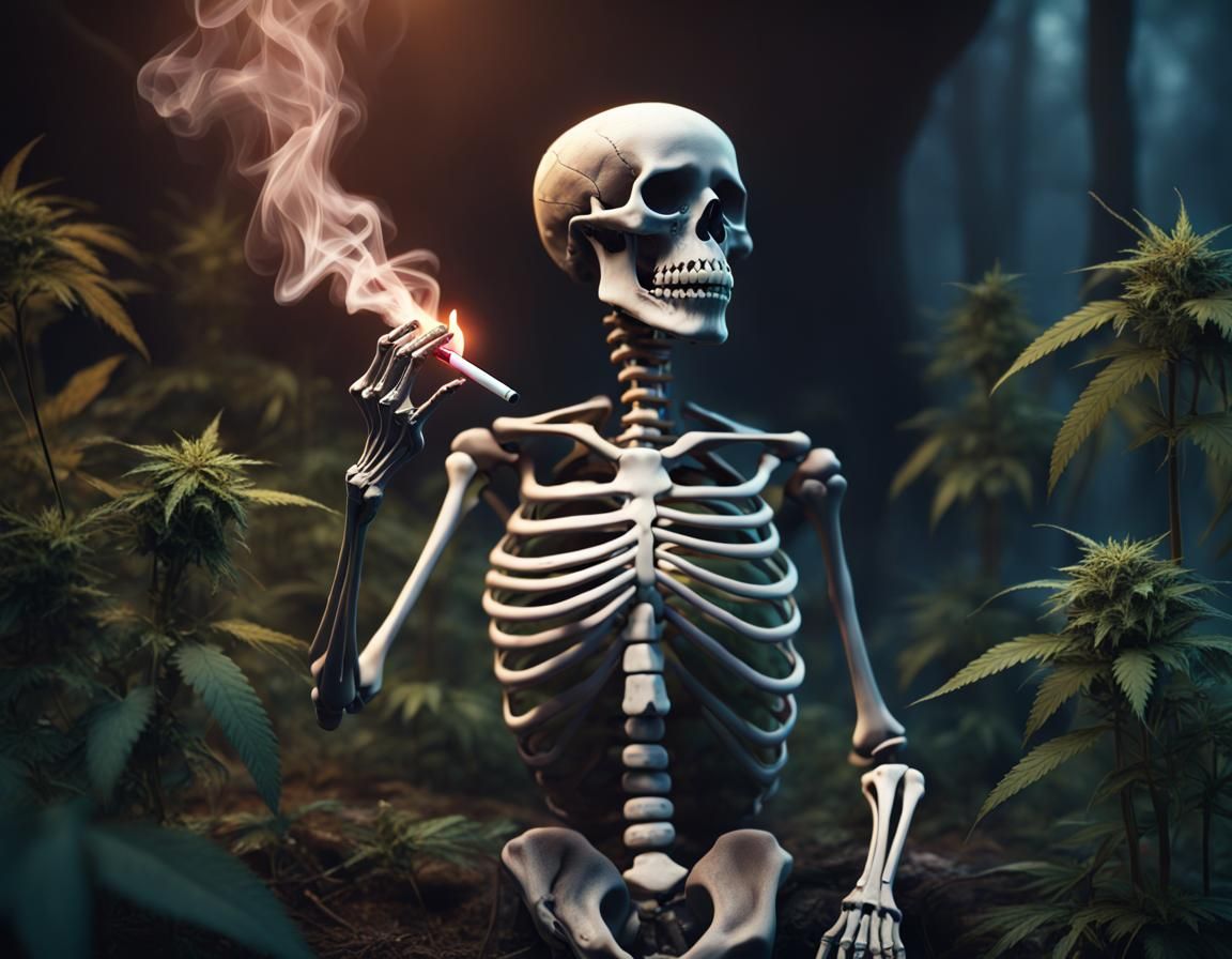Skeleton Smoking Weed