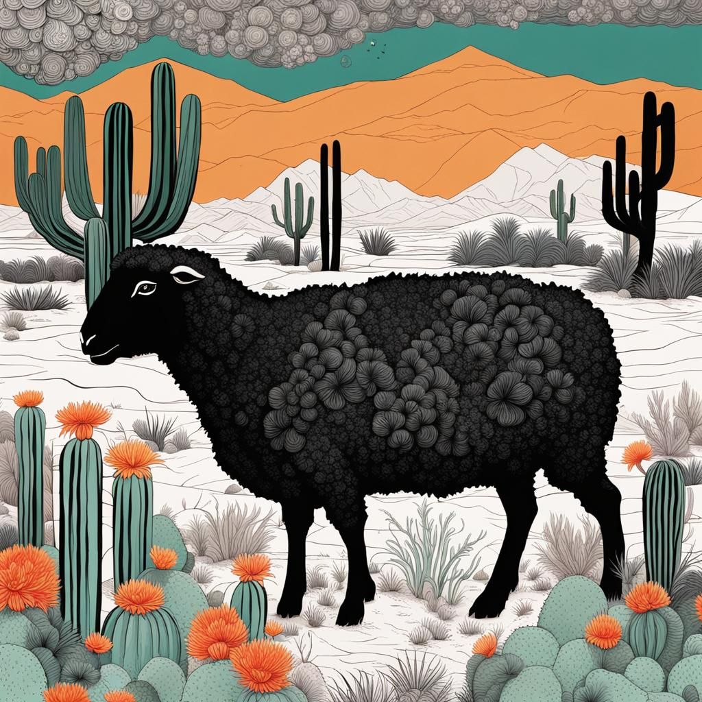 Black Sheep Lost in Desert Oasis: Abstract Art