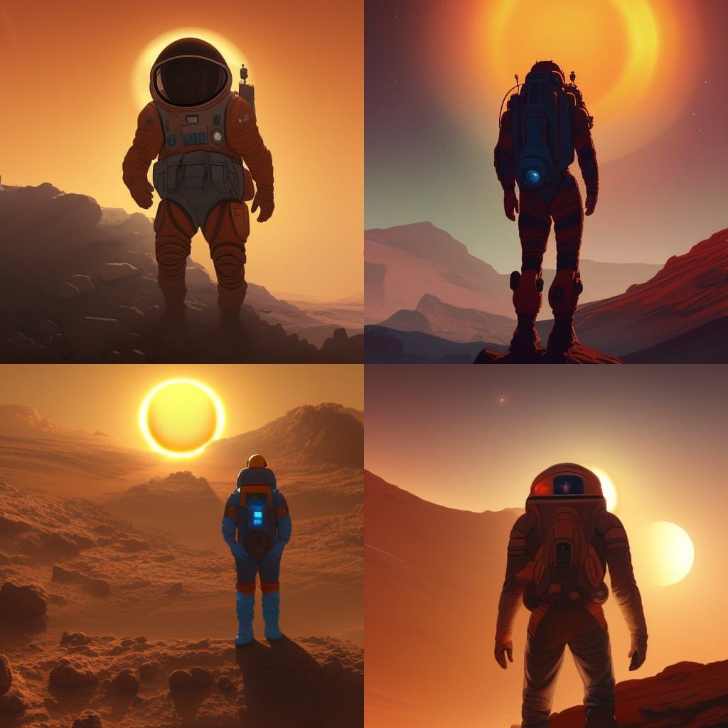 Man on mars looking up at the sun