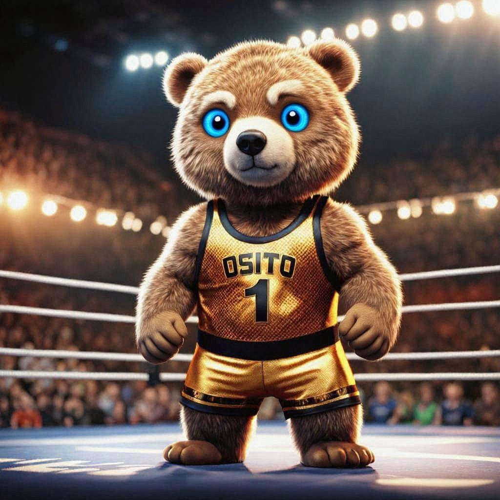 Hyper Realistic anthropomorphic little Bear dressed in wrestling singlet