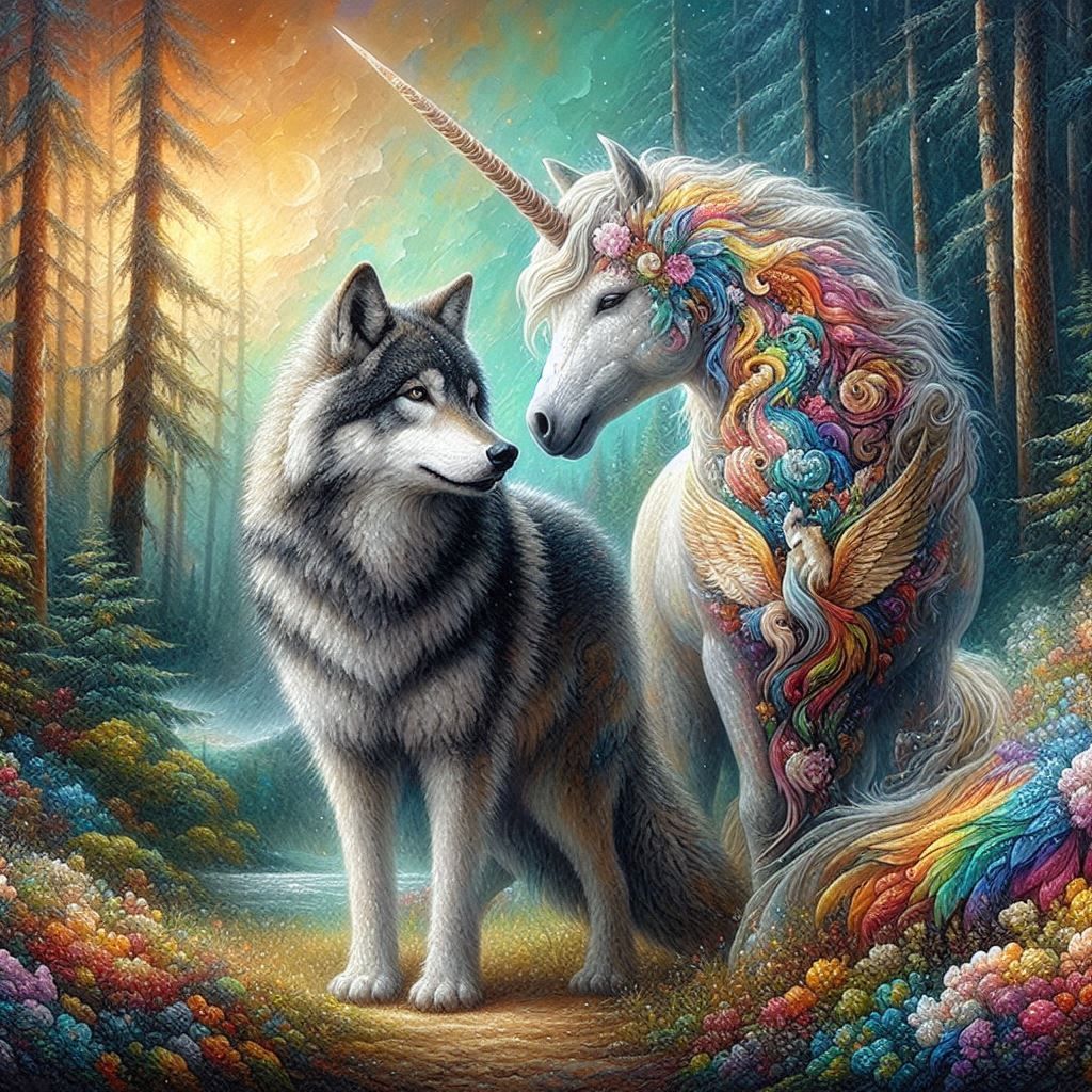 Wolf and unicorn