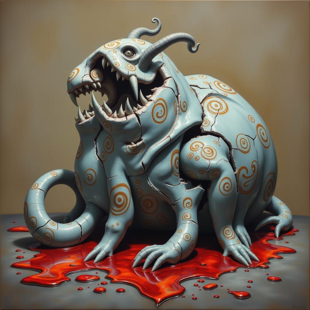 <lora:CRACKED PORCELAIN:1.0> Grey goat