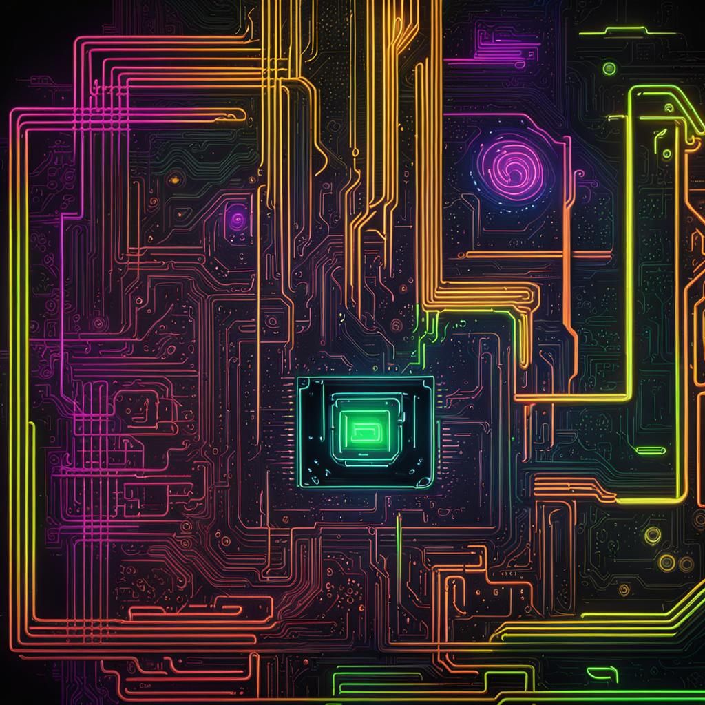 Neon line drawing computer chip punk rocker neon