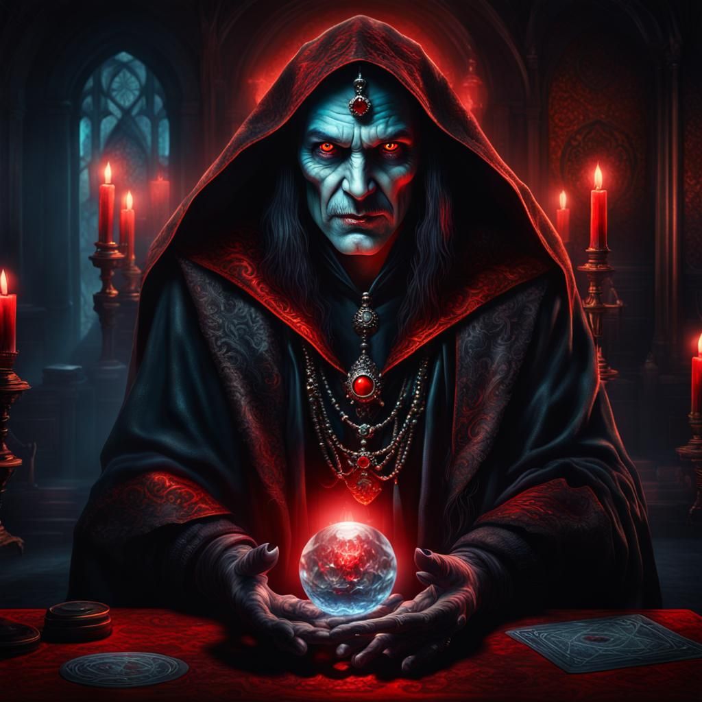 majestic evil vampire fortune teller whit red glowing eyes. - AI ...