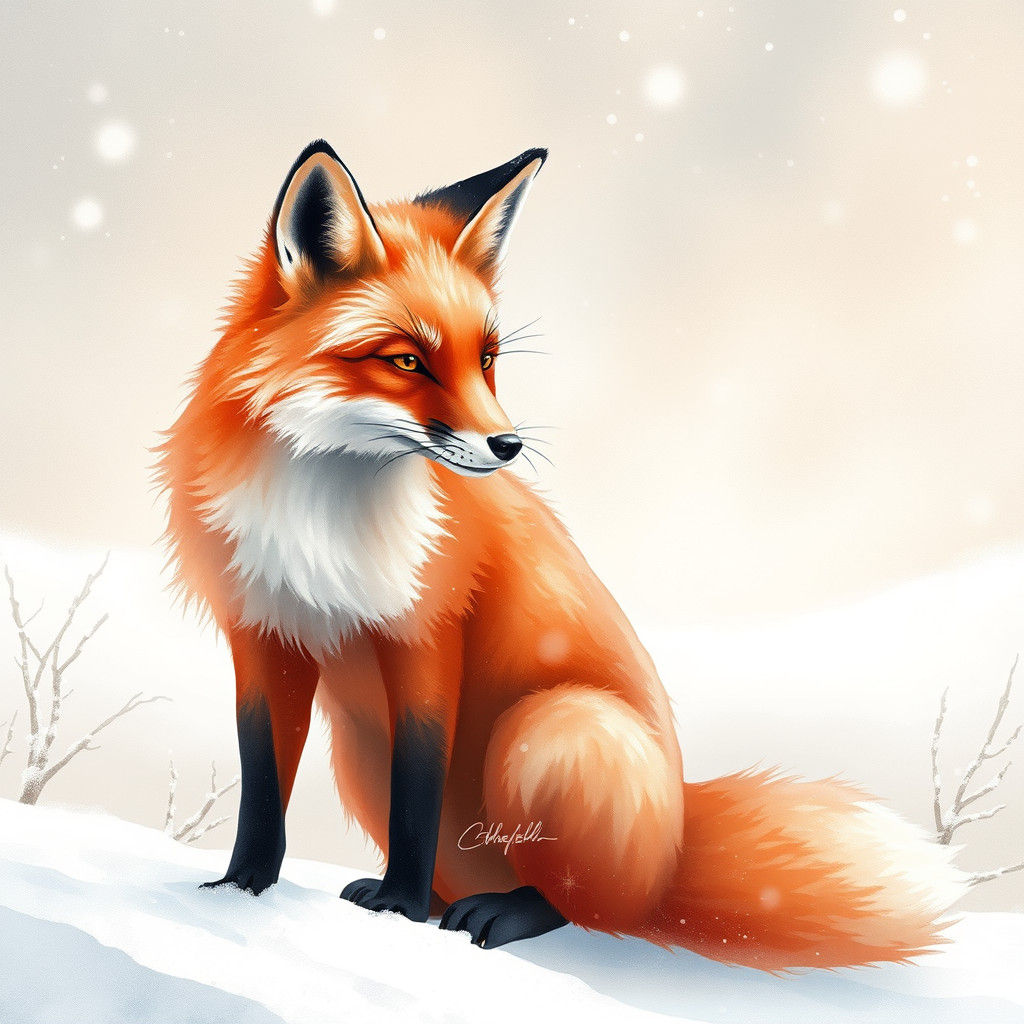 Red transparent snow fox at the winter
