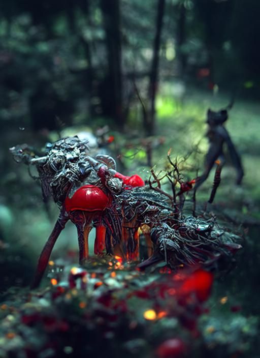 red riding hood fight to drunk mad werewolf mushroom, solar-...
