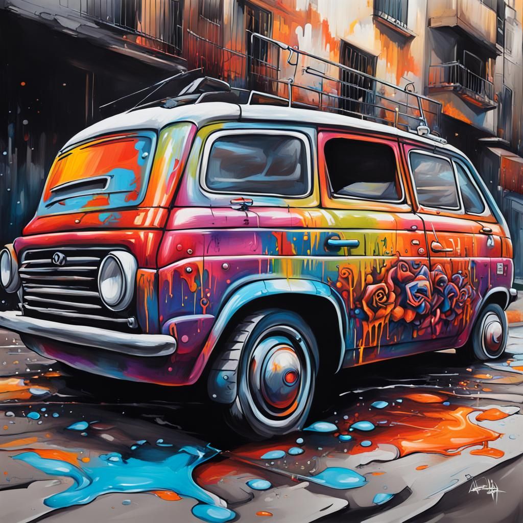 Colorful Graffiti Art of Stolen Car