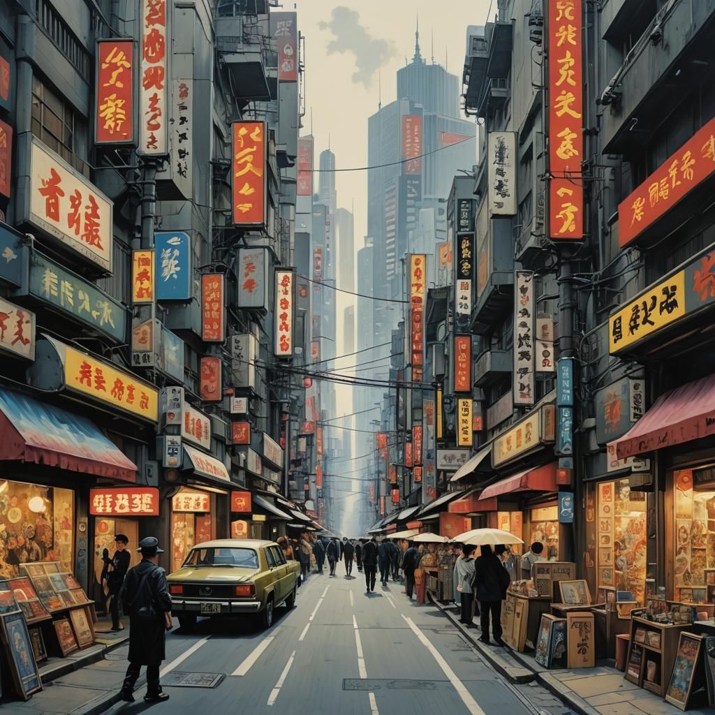 Neo-Tokyo, full of street paintings, street art, musical ins...