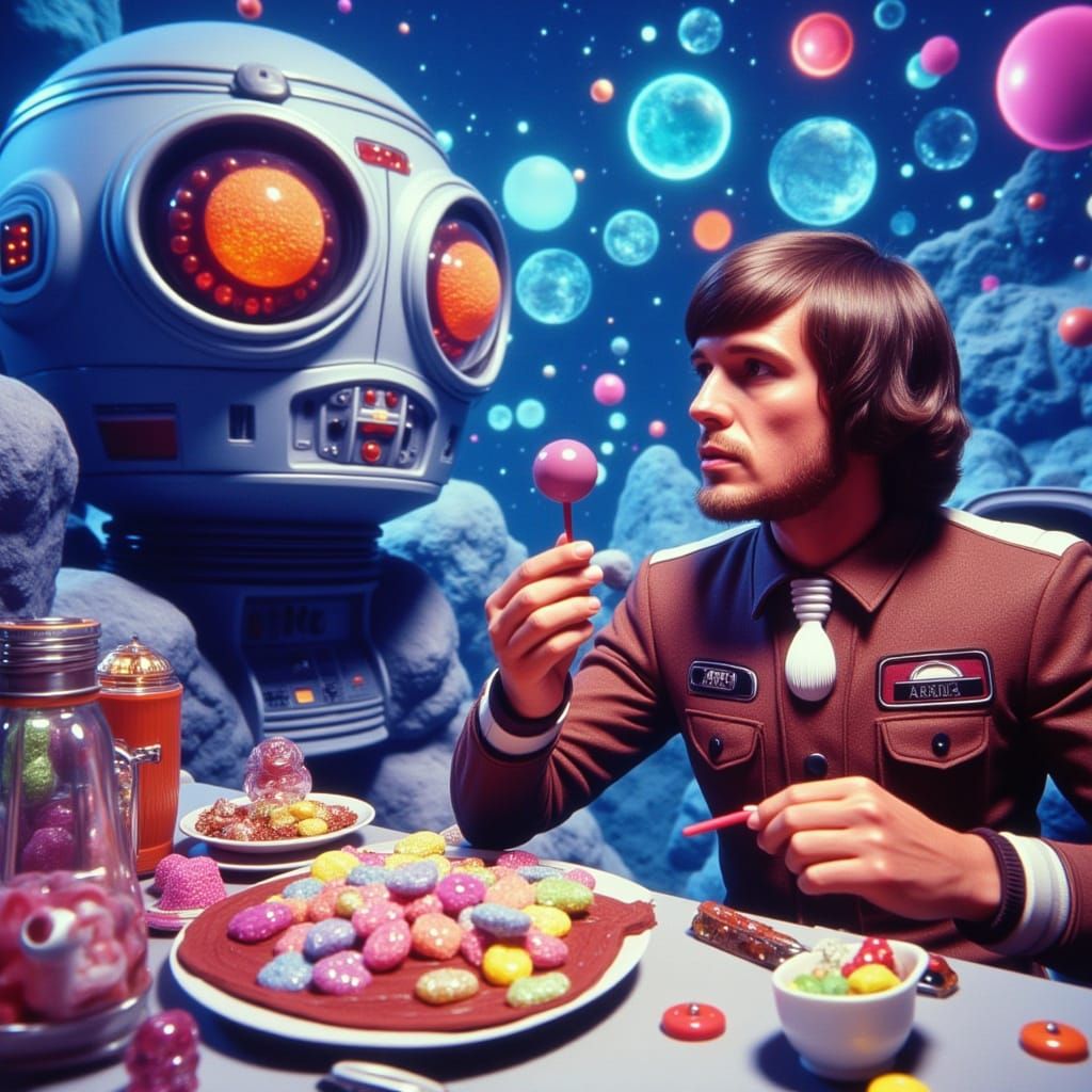 <lora:Candy Cosmos Flux:1.0>
1970s sci-fi movie scene, Candy Cosmos